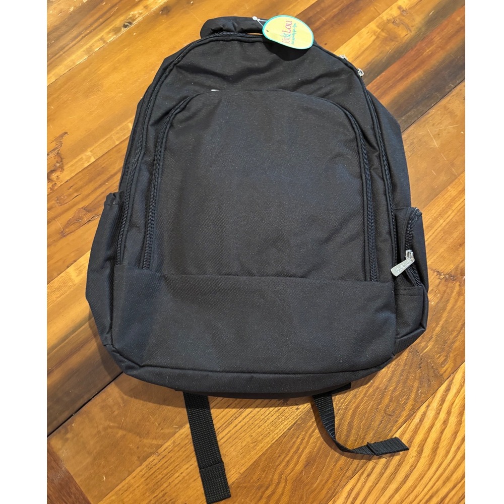 Viv & Lou Black Canvas Backpack Padded Straps Multi Compartment New With Tags